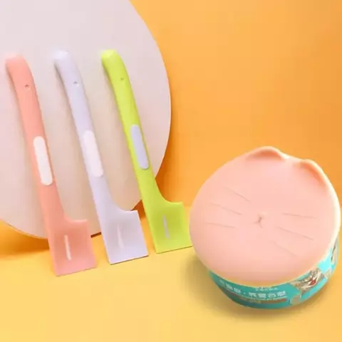 Colher e tampa para latas de comida para animais de estimação, colher fofa com alça longa, adequada para alimentos úmidos, alimentos enlatados, lanches, fácil de limpar, gatos e cães