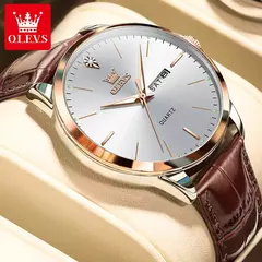 OLEVS-Relógio Quartz de Couro Masculino, Marca do Negócio, Tendência, Semana, Calendário, Luminoso, Impermeável, Moda, Original, Mostrador de 43mm