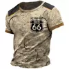 Camiseta clássica de manga curta solta masculina, American Route 66, blusa esportiva casual, roupa de secagem rápida, moda gola-O, retrô, verão