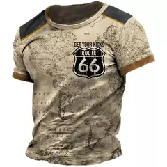 Camiseta clássica de manga curta solta masculina, American Route 66, blusa esportiva casual, roupa de secagem rápida, moda gola-O, retrô, verão