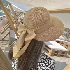 Chapéu de palha bowknot aba larga para mulheres, boné de praia, proteção UV, boné panamá respirável, chapéu balde casual, moda verão