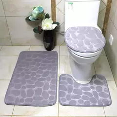Jogo antiderrapante da esteira do banho do banheiro, Tapete De Cobblestone, Tapetes de chuveiro absorventes, Tampa do vaso sanitário, 2Pcs Set, 3 Pcs - comprar online