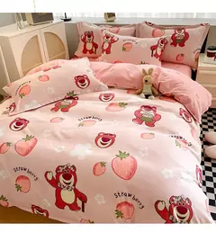 Egw-roupa de cama para menino e menina, jogo de cama com desenhos animados, cinza, leão, rosa, urso, fronha, impresso, casa, criança, 3pcs - comprar online