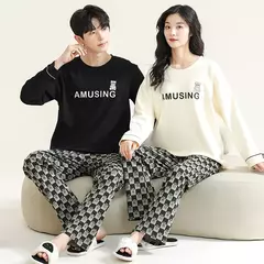 Conjunto pijama coreano de algodão masculino e feminino, pijama casual loungewear, roupa de casa outono - comprar online
