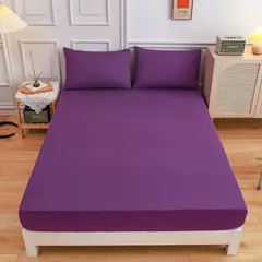 Imagem do Kuup-Poliéster Equipado lençol e fronhas, monocromático, elástico, em torno da tampa do colchão, cama queen size, 3pcs