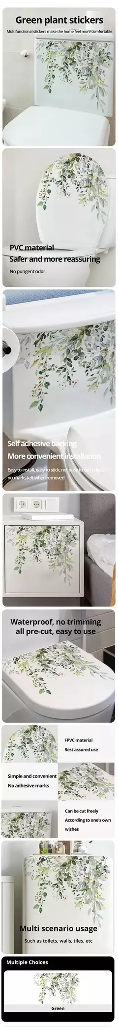 1PCS Plantas Verdes Flores Adesivo De Parede Banheiro WC Decalques Sala de estar Gabinete Casa Decoração Auto-adesivo Mural - Wolf Magazine