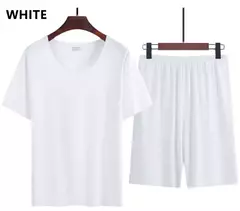 Verão pijamas masculinos terno fino gelo casa roupas traceless manga curta shorts em torno do pescoço casual roupas de verão - Wolf Magazine