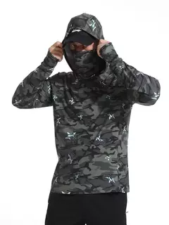Camisa de pesca com capuz masculina, roupas ao ar livre, capuz com máscara de verão, proteção solar UV