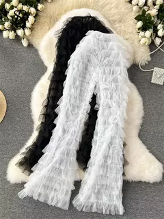 SINGREINY-Calças femininas de malha longa, calças vintage flare pura, em camadas, cintura alta, moda americana, streetwear, Y2K, 2024