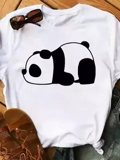 Imagem do Maycaur-camiseta de manga curta para mulher, top solto com estampa de panda fofa, casual e solta, verão