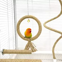 Algodão fio pendurado anel para pássaro, brinquedo do balanço gaiola papagaio, pássaro mastigando brinquedo, disjuntor de tédio, acessórios para animais - loja online