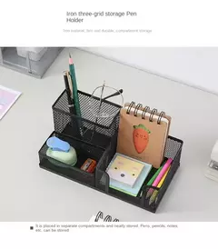 Suporte De Caneta De Metal Criativo, Organizador De Papelaria De Mesa, Suporte De Lápis, Rack De Armazenamento De Arquivo, Caixa De 3 Grelha, Acessórios De Escritório - Wolf Magazine