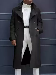 Casaco de trespassado duplo masculino, casaco longo, sobretudo com mistura de lã, casacos brancos, streetwear, jaqueta solta, moda festa - loja online
