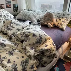 Conjunto de capa de edredão com fronha, cereja fofa, folha plana fina, floral, meninos, meninas, rainha, tamanho completo, kit de cama, verão na internet