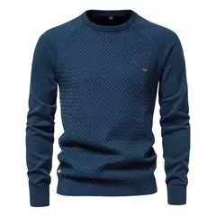AIOPESON-Suéter de malha geométrica masculina, gola redonda, pulôver de algodão, suéter casual empresarial