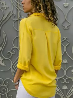 Blusa feminina casual de manga comprida, elegante camisa solta de lapela, streetwear monocromático, túnicas de senhora do escritório, blusa grande, primavera, verão na internet