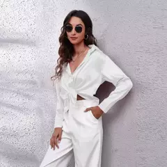 Imagem do Blusa feminina de cetim manga longa, camisa cetim, tops de seda, vestuário europeu e americano, novo
