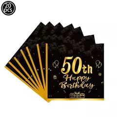 Artigos para Festa de Aniversário para Homens e Mulheres, Preto e Dourado, 50 Anos, Pratos De Papel, Copos, Guardanapo, Toalha De Mesa, Louça Decoração - loja online