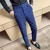 Calça xadrez listrada masculina, calça justa, social, de negócios, casamento, noivo, nova moda, alta qualidade, 2024
