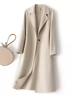 2023 elegante simples casaco feminino outono e inverno novo um botão pura lã reversível casaco de lã longo selvagem top das mulheres - Wolf Magazine