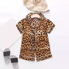 Imagem do Conjunto de pijama cetim de seda gelo infantil, top e calça, ursinho desenho animado, bebê menina, primavera, verão