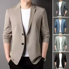 Blazers de negócios monocromáticos masculinos, blazers slim fit, botões duplos, lapela, mangas 3/4, terno de deslocamento, casaco do noivo - comprar online