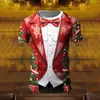 Feliz Natal dos homens camiseta estampada, mangas curtas, top Harajuku unissex, camiseta gráfica de Papai Noel, moda 3D
