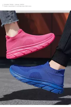 Tênis de corrida respirável masculino e feminino, calçados esportivos leves, tênis slip-on, meias da moda, tamanho grande 46, venda quente - comprar online