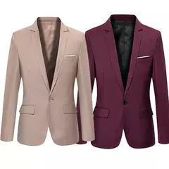Fato de blazer fino masculino, manga comprida, bolsos, um botão, lapela, casual, festa formal, masculino, outono, parte superior