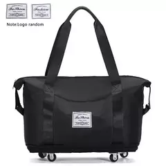 Mala de viagem dobrável para mulheres, separação seca e úmida, bolsa de bagagem leve, bolsa de ombro manual, bolsa de ioga e fitness com rodas