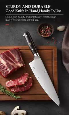 XINZUO-Stainless Steel Kitchen Knives Set, Bloco de Alto Carbono, Ebony Handle, Cutelo, Peixe, Legumes Slicing Knife, 7Pcs