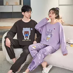 Conjunto pijama coreano de algodão masculino e feminino, pijama casual loungewear, roupa de casa outono - loja online