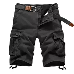 Imagem do Shorts de praia xadrez casual masculino, calça curta militar, bermuda masculina, macacão de carga, sem cinto, moda, verão, 2024