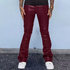 Calça de couro confortável de cintura média masculina, calça casual hip-hop, roupas soltas e confortáveis, moda nova, 2024