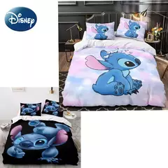 Disney Stitch Cartoon 3D Impresso Lençóis, Conjunto de Têxtil Doméstico Infantil, Capa para Colcha, Fronha, 3 pcs