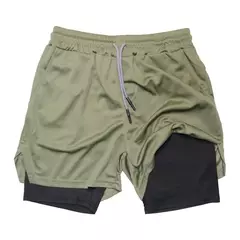 Calções masculinos de dupla camada para ginástica, secagem rápida, esportes, treino, jogging, deck duplo, 2 em 1, verão