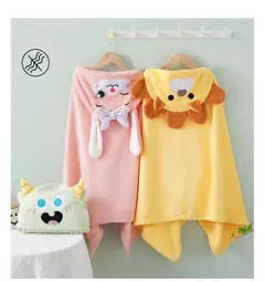 Toalha de banho com capuz coral para crianças, manto dos desenhos animados, roupão infantil, poncho para meninos e meninas