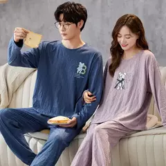 Conjunto pijama coreano de algodão masculino e feminino, pijama casual loungewear, roupa de casa outono