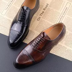 Sapato de couro genuíno masculino, Brogue clássico, Ternos de negócios, Artesanal, Formal, Escritório, Festa de Casamento, Vestido Homem, Fósforos, Novo Estilo