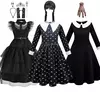 Crianças addams traje do bebê meninas família cosplay traje de halloween crianças família dança vestido preto quarta-feira pageant fantasia
