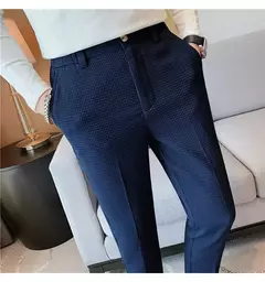 Calça waffle stretch masculina, calça reta justa, terno de festa social, roupa formal, alta qualidade, nova moda, 2022 - Wolf Magazine