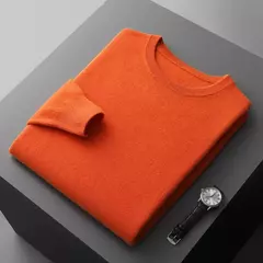 Pulôver masculino de malha com mangas compridas, suéter 100% lã merino, top casual básico de cor sólida, moda - Wolf Magazine