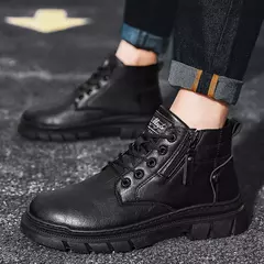 Imagem do Botins de couro retrô masculino, fundo grosso, top alto, casual, chelsea, deserto, impermeável, trabalho, masculino, outono, inverno