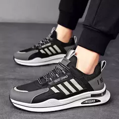 Tênis de malha leve respirável masculino, sapato casual, com renda, calçado de caminhada, tênis, verão