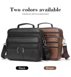 Bolsa de ombro de couro genuíno para homens Bolsa preta de couro, saco do mensageiro do escritório do negócio, saco crossbody masculino