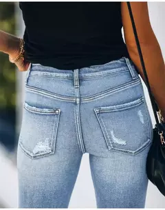 Amazon shein denim cintura magra lápis jeans feminino franja design danificado transfronteiriço temu tecido fino comprimento médio da cintura