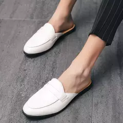 Nova Chegada All-match Muller Sapatos Homens Moda De Couro Metade Chinelo Homens Verão Mocassins Flats Chinelos para Sapatos Dos Homens Ao Ar Livre - loja online