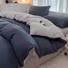 Conjunto de cama de tecido com escova de cor sólida, 2 lados, 4 peças, capa de edredom, fronha, lençol, colcha, único, queen, king size