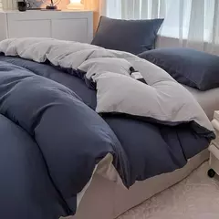 Conjunto de cama de tecido com escova de cor sólida, 2 lados, 4 peças, capa de edredom, fronha, lençol, colcha, único, queen, king size