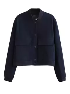 Willshela-Jaquetas bomber monocromáticas femininas, casaco com bolsos, decote em v, peito único, mangas compridas, roupas chiques para senhora, moda feminina - Wolf Magazine
